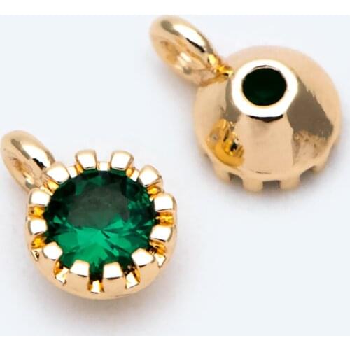 10pcs Green CZ Paved Gold Charm Pendants 4x6mm, Real Gold Plated Brass, Mini Cubic Zirconia Charms (GB-565-4)