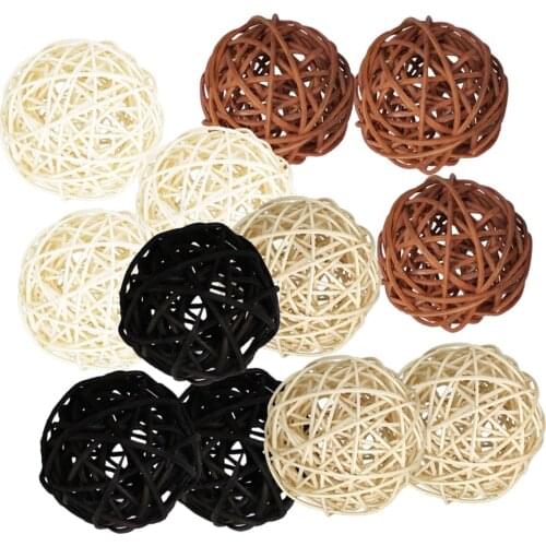 12Pcs Decorative Wicker Rattan Ball 5 cm Spheres, DIY Vase Filler Ornament Party Garden Wedding Birthday Decoration, 4 Colors