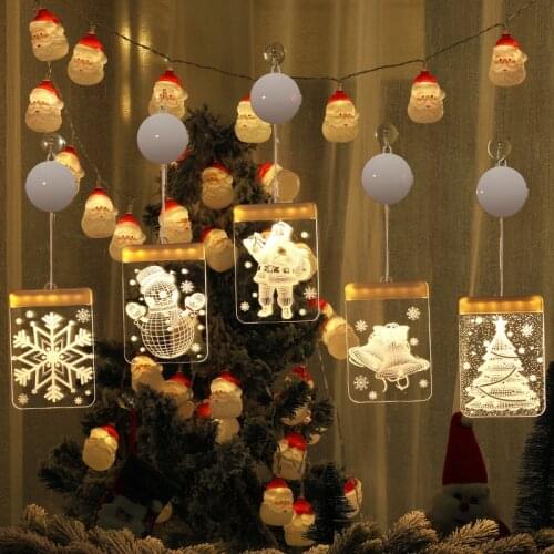3D Hangable LED Christmas Light Curtain Santa Claus Snowflake Snowman Bell Elk Led Light Self-Adhesive Christmas Tree Decor Lamp