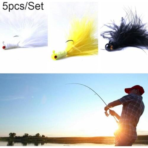 5Pcs Feather Fishing Lures Hooks Treble Minnow Crankbaits Tackle Freshwater Fa
