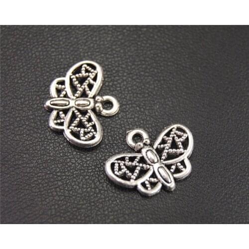 50pcs Silver Color Metal Mini Butterfly Charms DIY Necklace Accessories For Jewelry Making 14x18mm A1961