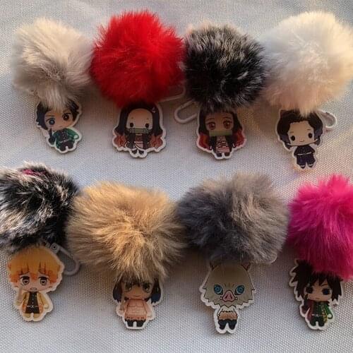 6pcs/lot Anime Demon Slayer: Kimetsu no Yaiba Anime fur ball keychain pendant toy gift