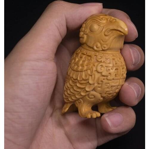 6cm Chinese Zhou Dynasty Bird Boxwood Sculpture Decoration Feng Shui Wood Statue Lucky Bird Animal Home Decor