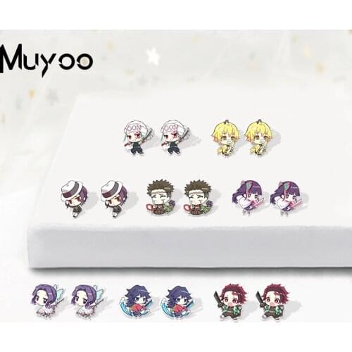 Anime Demon Slayer Kimetsu No Yaiba Kamado Tanjirou Kawai Acrylic Resin Earrings Kamado Nezuko Epoxy Acrylic Lovely Earrings