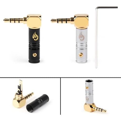 Artudatech 4 PCS 3.5mm 4 Pole TRRS 90°Stereo Male Audio Plug Connector For Headphone Silver Black Jack