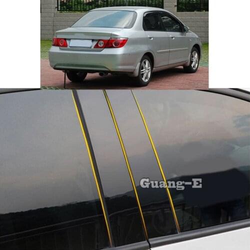 Car PC Material Pillar Post Cover Door Trim Window Piano Black Molding Sticker Plate Parts For Honda CITY 2006 2007 2008