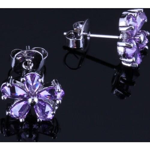 Marvelous Star Purple Cubic Zirconia Silver Plated Stud Earrings V0873