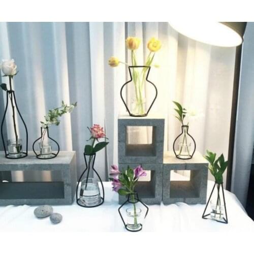 Home Party Decoration Vase Abstract Black Lines Minimalist Abstract Iron Vase Dried Flower Vase Racks Nordic Flower Ornaments