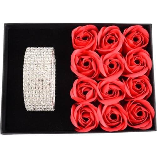 Valentines Day 8 Rows Crystal Rhinestone Bracelet Soap Flower Gift Box Bangle for Girl Friend Jewelry Gift