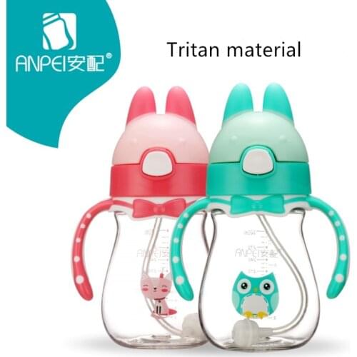 Baby kid Non-spillable mug bottle with straw Drinking Bottle Folding Straw Child Cup Sipper Bottle Feeding Training cup 300ml