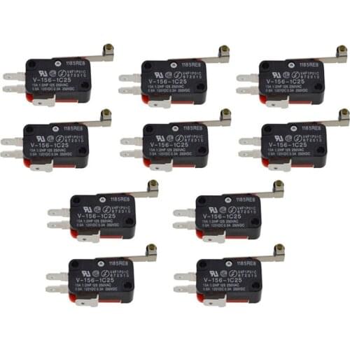 10pcs/lot Durable Micro Switch Limit Switch Long Hinge Roller Momentary SPDT Snap Action 15A V-156-1C25 New