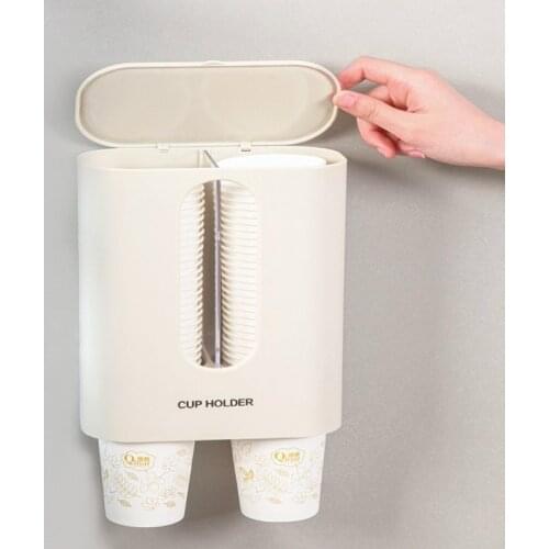 Double-cylinder Cup Taker With Lid Wall-mounted Disposable Cup Holder Household Water Dispenser Snap-on Paper Cup Rack