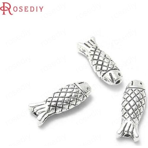 E012)50 pieces 14x5mm Antique Silver Zinc Alloy Fish Spacer Bracelet Beads Diy Jewelry Findings Accessories Wholesale