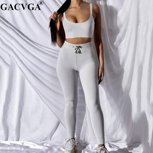 GACVGA 2 Layers Cotton Two Piece Set Home Suit Tank Top And Pant Set Sexy Tracksuit Sporty 2 Piece Set Women Jogging Workout