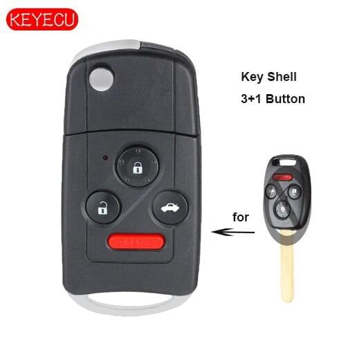 Keyecu Flip Remote Key Shell Case 3+1 Button Fob for Honda Accord Civic Pilot W/ Button Pad 2003-2013