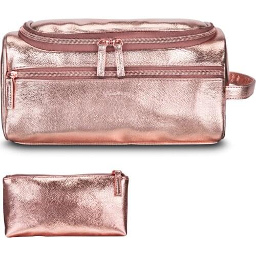 Leather Toiletry Bag Travel Toiletry Organizer Portable Hanging Makeup Bag Dopp Kit & Shaving Cosmetic Bag for Women
