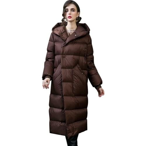 Oversize 2021 winter new white duck down jacket thickened loose large hooded down jacket womens X-long Down Outerwear Parka
