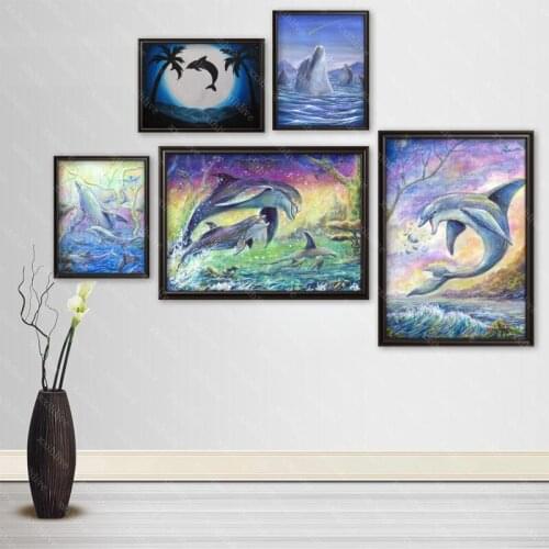 Best Animal Friend Dolphin Art Cloth Silk Canvas HD Poster Home And Bedroom Decoration Wall Fabric Poster Custom Print More Size