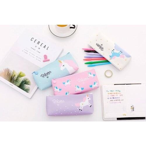 Cartoon unicorn pen bag cartoon rainbow pen case for students lovely pink pen bag hot selling