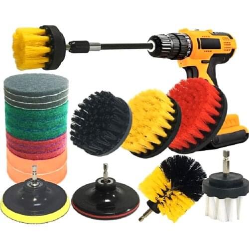 20 PCS Drill Brush Attachments Set Includes Scrub Pads Sponges Different-Sized Brushes Power Scrubber Brushes with Extend Rod