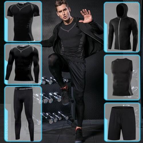 2020 New Mens Tight Sports Suit Gym Fitness Compression Tracksuit Running Sport Set Jogging Sportwear Workout Sports Clothing