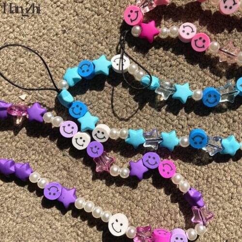 HangZhi 2021 New Colorful Smile Beads Chain Lanyard Strap Cord for Mobile Phone Anti-lost Chain for Women Cellphone Accessories