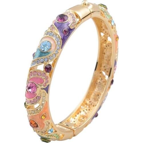 Wholesale supply Cloisonne Bracelet retro hollowed out enamel gold-plated Korean Bracelet Fashion national style jewelry