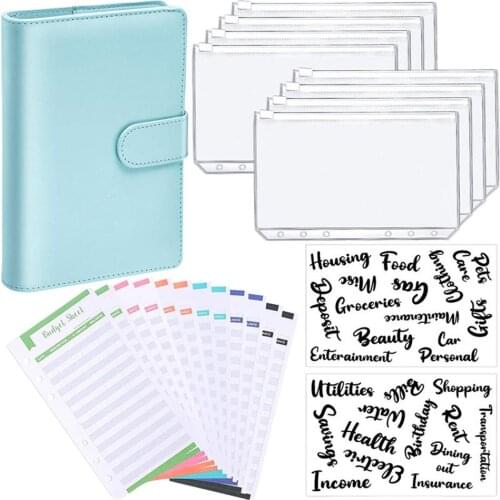 A6 Binder Zipper Bag Notebook Leather PU Loose-leaf Book Budget Handbook With Zipper Pocket Expense Budget Sheets Letter Sticker