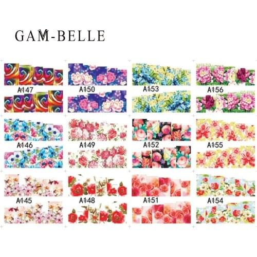 GAM-BELLE 12 Pcs Nail Stickers Water Transfer Full Decals Mixed Flowder Rose Peony Decal Sliders Decoration Tattoo Manicure Tool