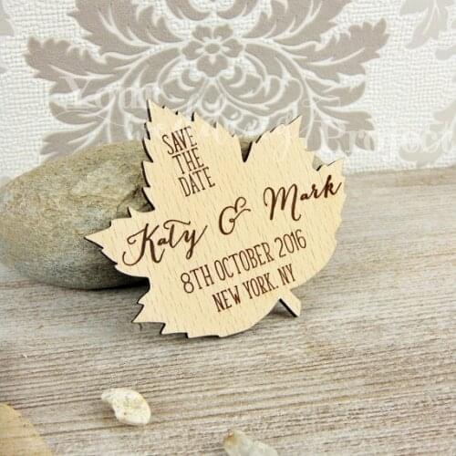 Personalized maple leaf fall Wedding wooden Save the Date Magnets engagement party favors company gifts invitation inserts