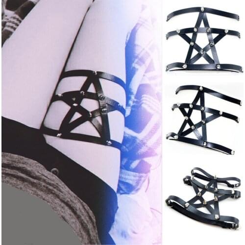 Sexy Elasticity PU Leather Garter Punk Leg Ring Garters Pu Leather Handmade Stars Rivets Street Dance Cortex Foot Ring