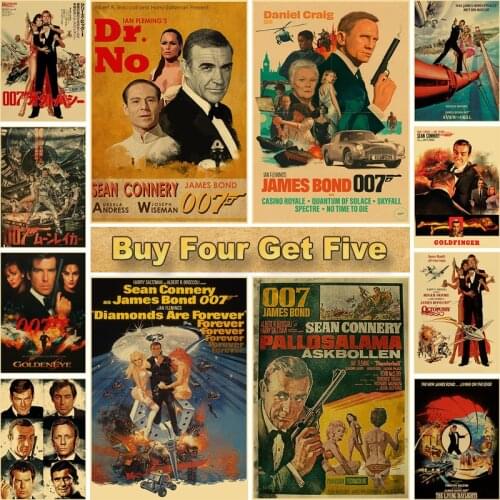 British Legend James Bond 007 Posters Retro Kraft Paper Poster Home Living Room Decoration Picture Bar Hotel Wall Art Painting