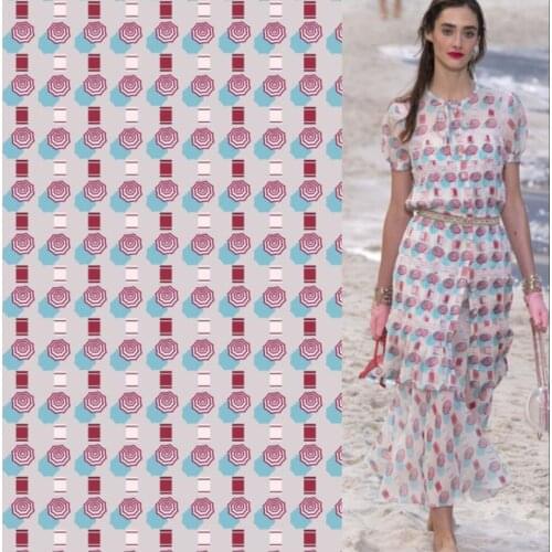 Polyester chiffon fabric custom French brand designer series simple geometric pattern fabric for skirt pants clothes sewing