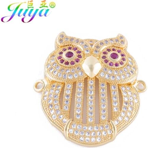 DIY Jewelry Findings Micro Pave Zircon Owl Charm Connectors Accessories For Women Handmade Connect Charm Bracelet Jewelry Making