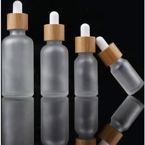 500pcs 5/10/15/20/30/50/100ml Frost Bamboo Cover Glass Dropper Bottle Cosmetic Packaging Container Vials Essential Oil Bottles