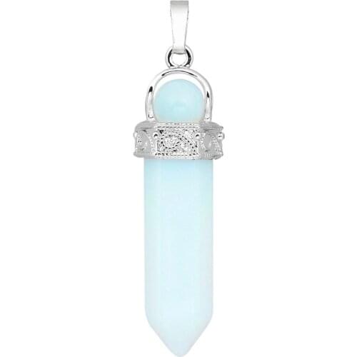 SUNYIK Opal Opalite Stone Hexagonal Pointed Stone Pendant Reiki Energy Healing Crystal Jewelry