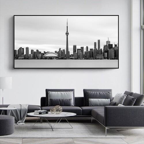 Toronto Skyline Landscape Wall Art Posters and Prints Black and White Toronto City View Canvas Paintings Art Pictures Home Decor