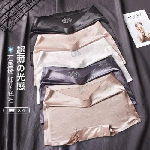 4PCS/lot Ladies Underwear Soft Silk Female Underpants Comfort Knickers Seamless Panties Sexy Lingerie Womens Safety Short Pants