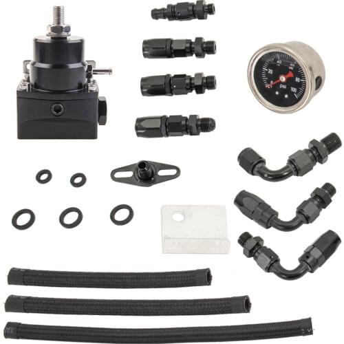 Universal Racing Car Billet Fuel Pressure Regulator Guage Kit Oil Line 100PSI Guage fpr AN6 Oil Hose Fitting EFI