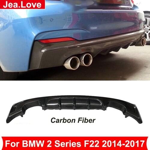 Real Carbon Fiber Material Rear Bumper Lip Diffuser 4 Exhaust Muffer Pipes For BMW 2 Series F22 2014-2017 Car Modification