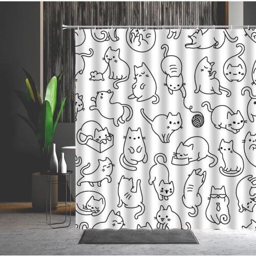 Cartoons Animal Shower Curtains Funny Cat Lion Dinosaur Unicorn Pattern Bathroom Decoration Bath Cloth Curtains With Hook