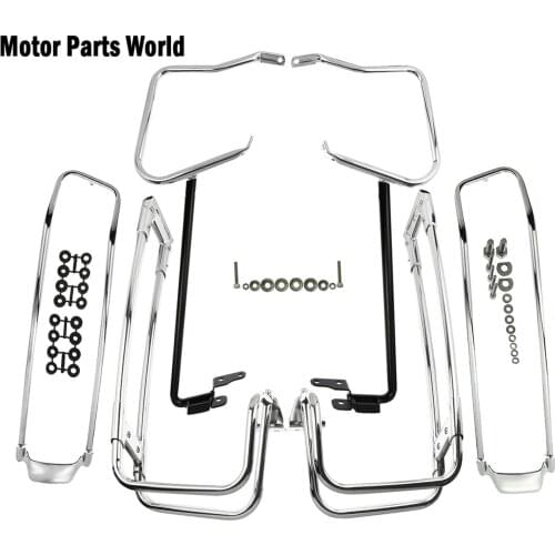 Motorcycle Rear Saddlebag Guards+Saddlebag Bracket Guard W/ Support Bar+Saddlebag Lid Rail Guard For Harley Touring FLHR 2014-Up