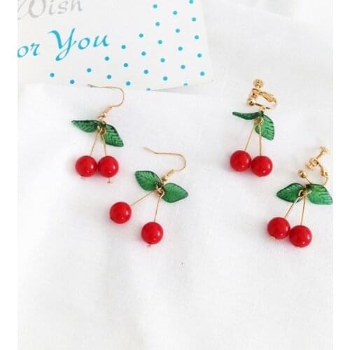 Womens fashion fashion sweet fruit fresh cherries earring youth beautiful girl earrings jewelry accessories