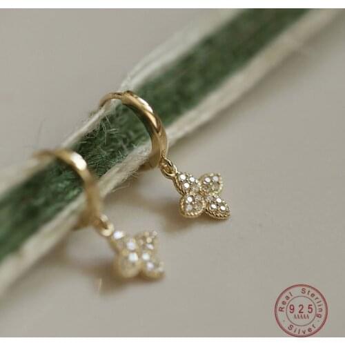 HI MAN S925 Sterling Silver Korean Temperament Retro Micro-Inlaid Zircon Flower Stud Earrings Women Exquisite Jewelry Gift