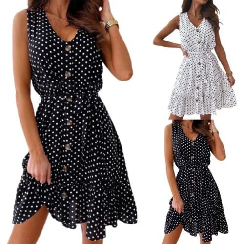 New Summer Dress Sleeveless High Waist Female Ladies V Neck Loose Casual Dress for Vacation
