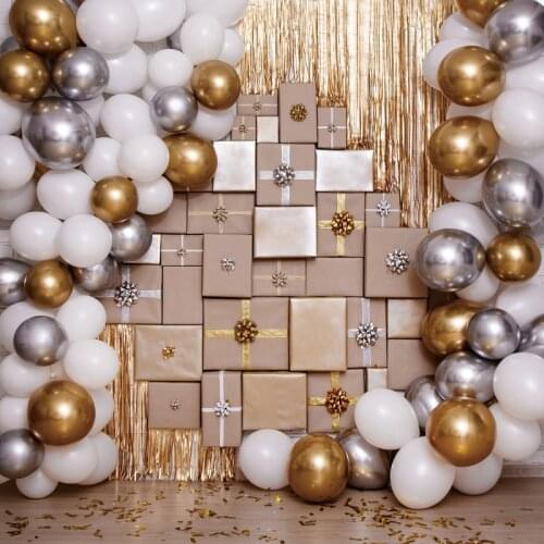 Gold Silver White Balloon Gift Birthday Party Celebration Decor Photo Backdrop Baby Photography Background For Photo Studio