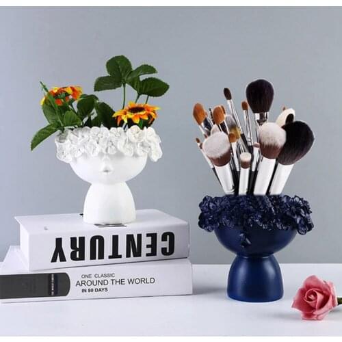 1PC Girl Garland Solid Color Flower Vase Imitation Ceramic Staute Flower Pot Decoration Home Ornaments Resin Vase Sculpture