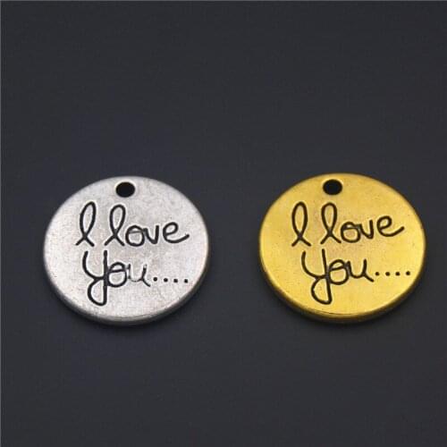 4pcs Silver Color Gold I Love You Round Tag Charms metal charms for jewelry making Findings A1029/1030