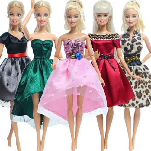 5 Pcs/Set Fashion Multicolor Outfit Dress Skirt Daily Casual Wear Party Gown Accessories Clothes for Barbie Doll DIY House Toys