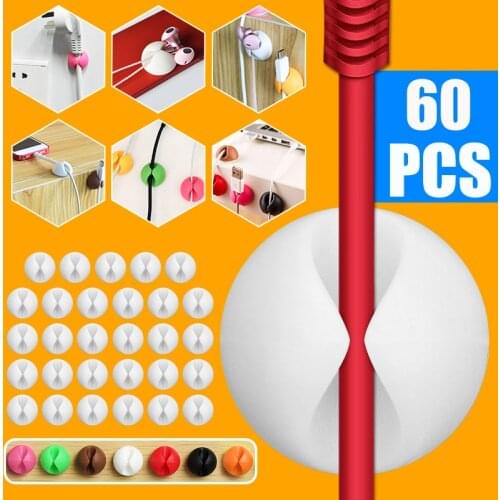 60Pcs Car Desk Wall USB Wire Rubber Silicone Cable Line Fastener Clips Organizer Retainer Clamp Clamps Tie Lines Fixed Holder